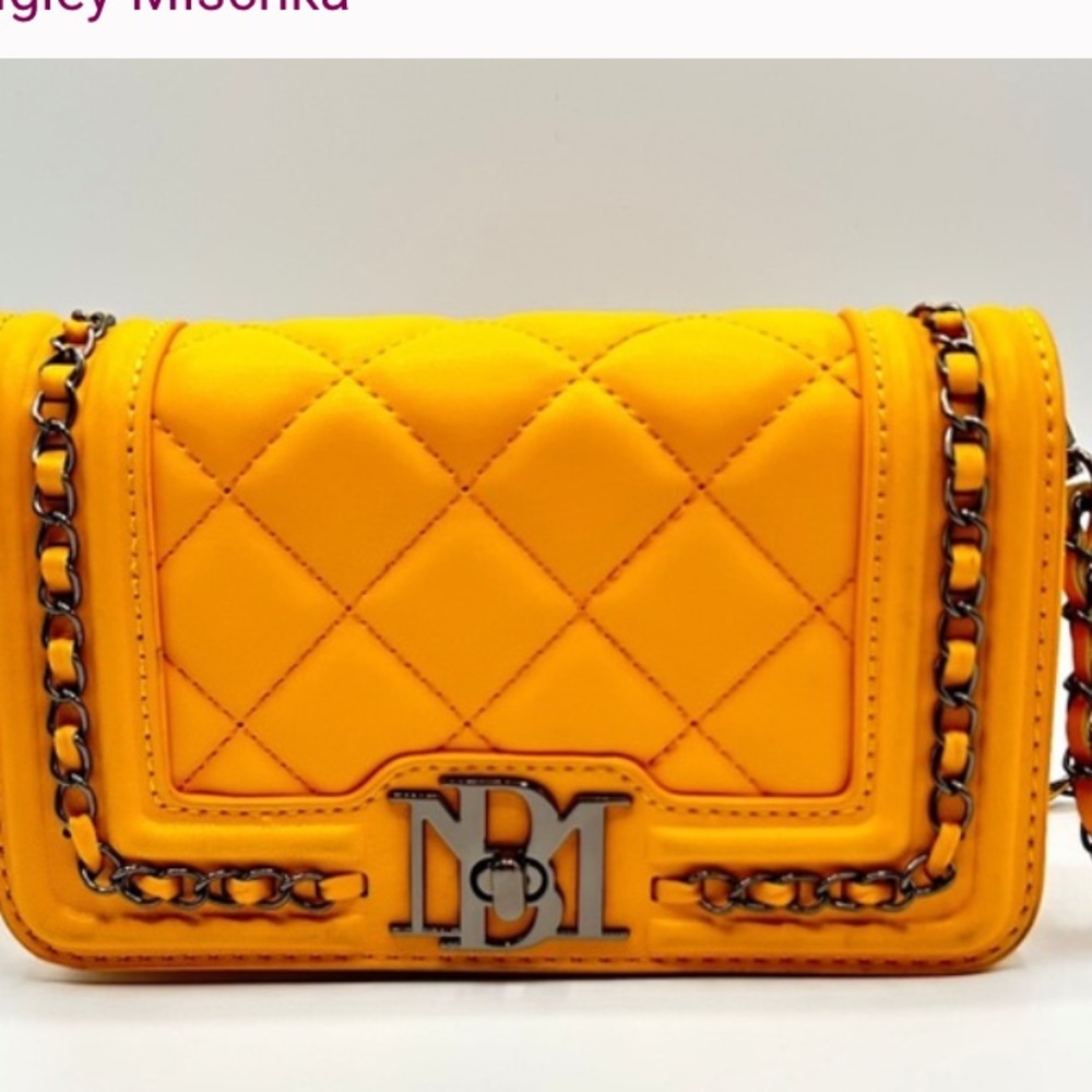 Badgley Mischka Yellow Quilted Crossbody Bag with Chain Detail